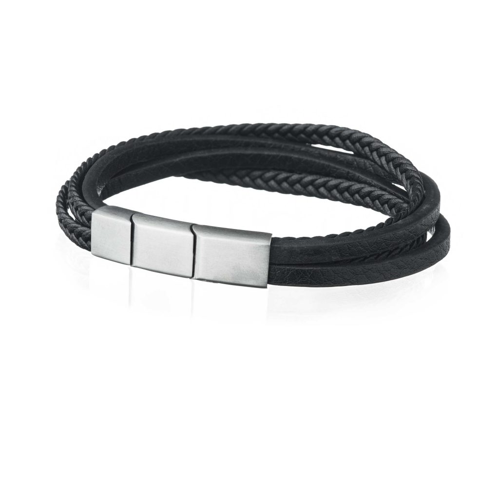 bracelet-en-cuir-véritable-noir-avec-multiple-sangles-et-une-boucle-ajustable-de-la-company-suédoise-man-acc